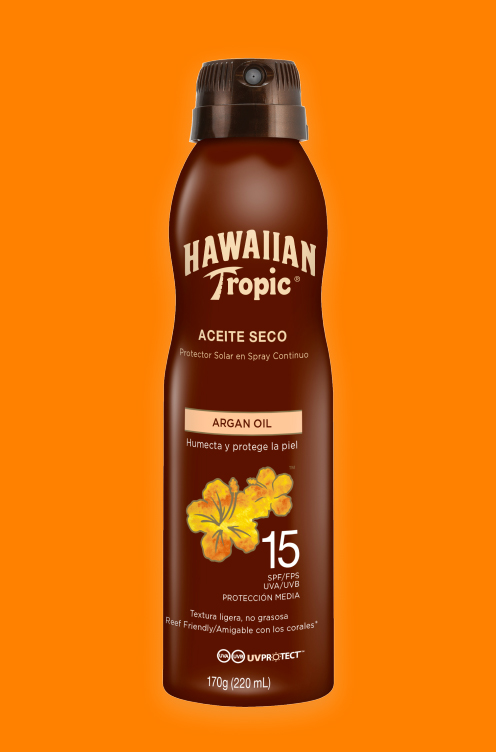 Spray de bronceado con SPF de 15 con Hawaiian Tropic